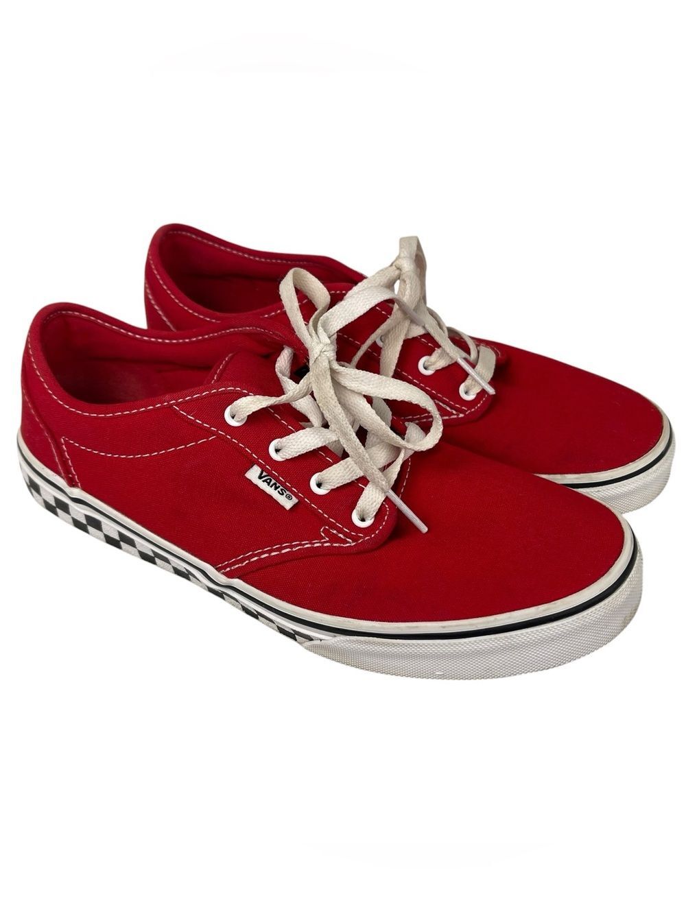 VANS UNISEX KIDS OFF THE WALL CHECK SIDEWALL LACE UP RED CANVAS SHOES Size 6